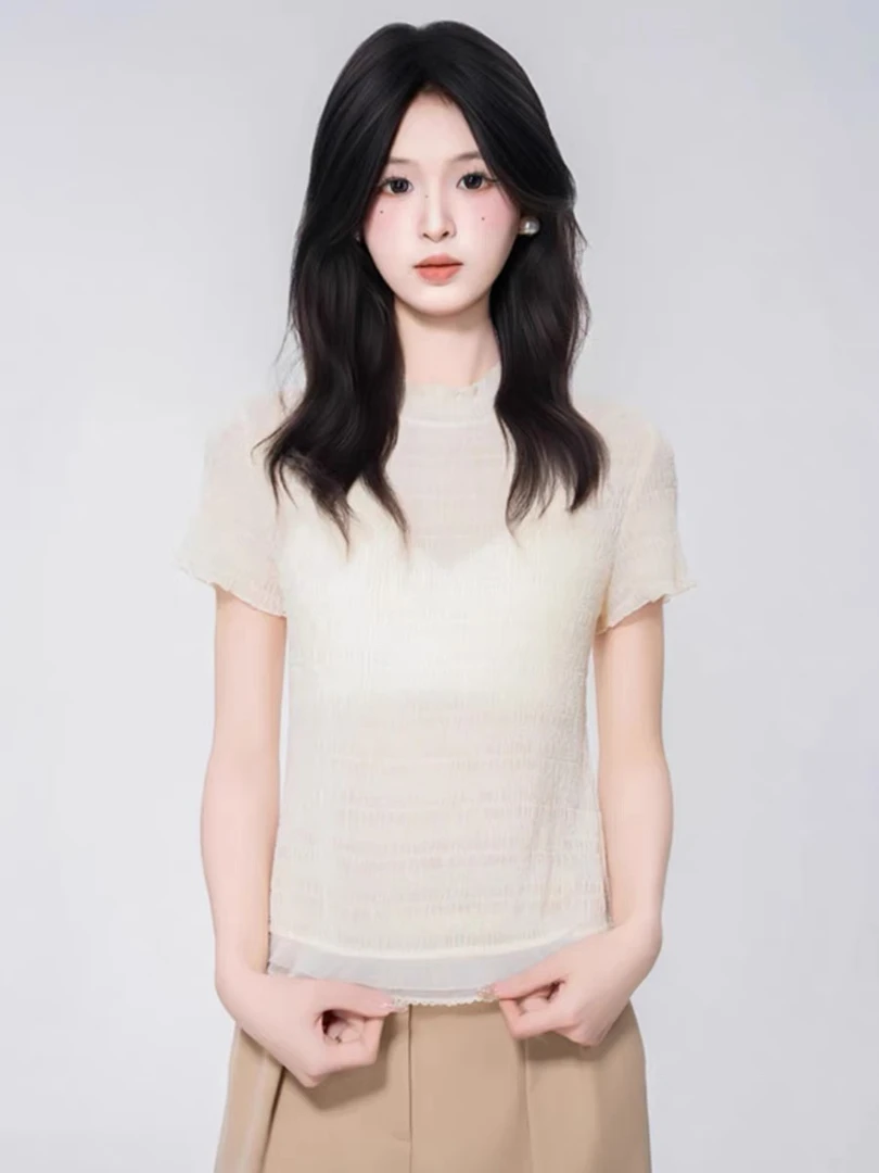 女装2025夏季百搭少女风半高领T恤内搭女530063