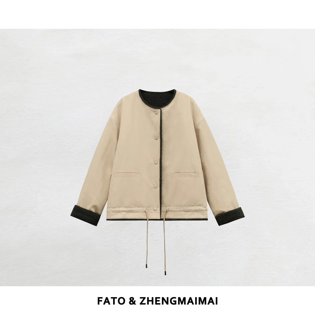 郑买买 榛果奶霜 秋冬款时尚休闲百搭两面穿毛毛外套 QDD51028W1