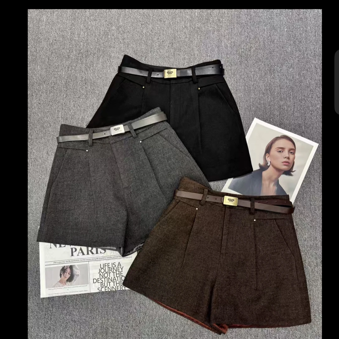 秋季高腰冬季百搭磨毛休闲风短裤网红韩版时尚秋冬