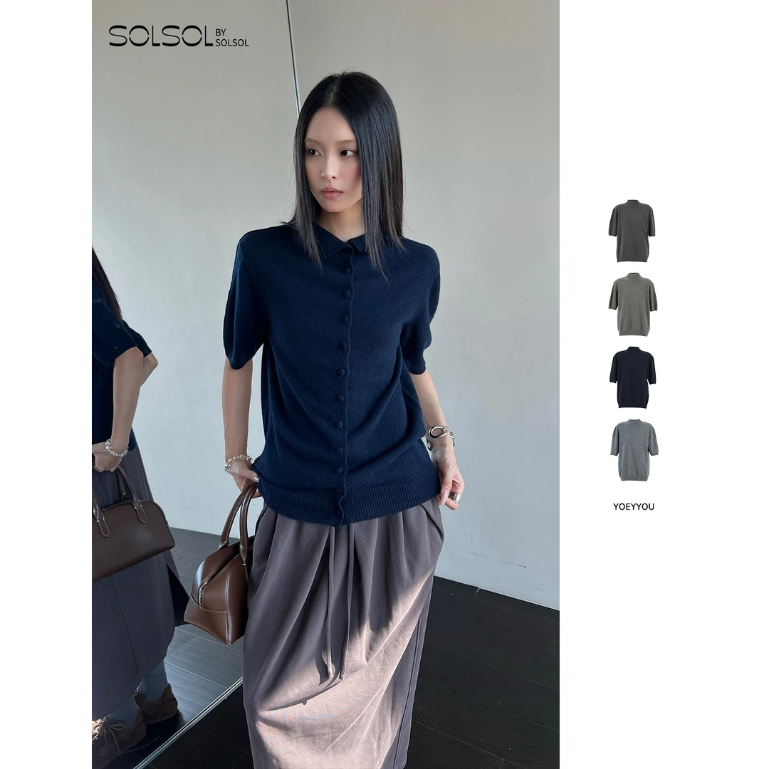 YOEYYOU设计师25秋冬新品松弛感后开襟高领短袖毛织上衣抖音双11