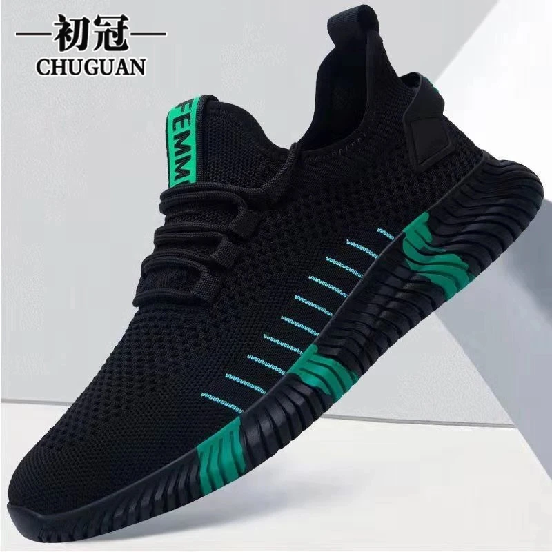 初冠男鞋2025夏季透气飞织网面运动跑步鞋百搭休闲软底驾车潮鞋男