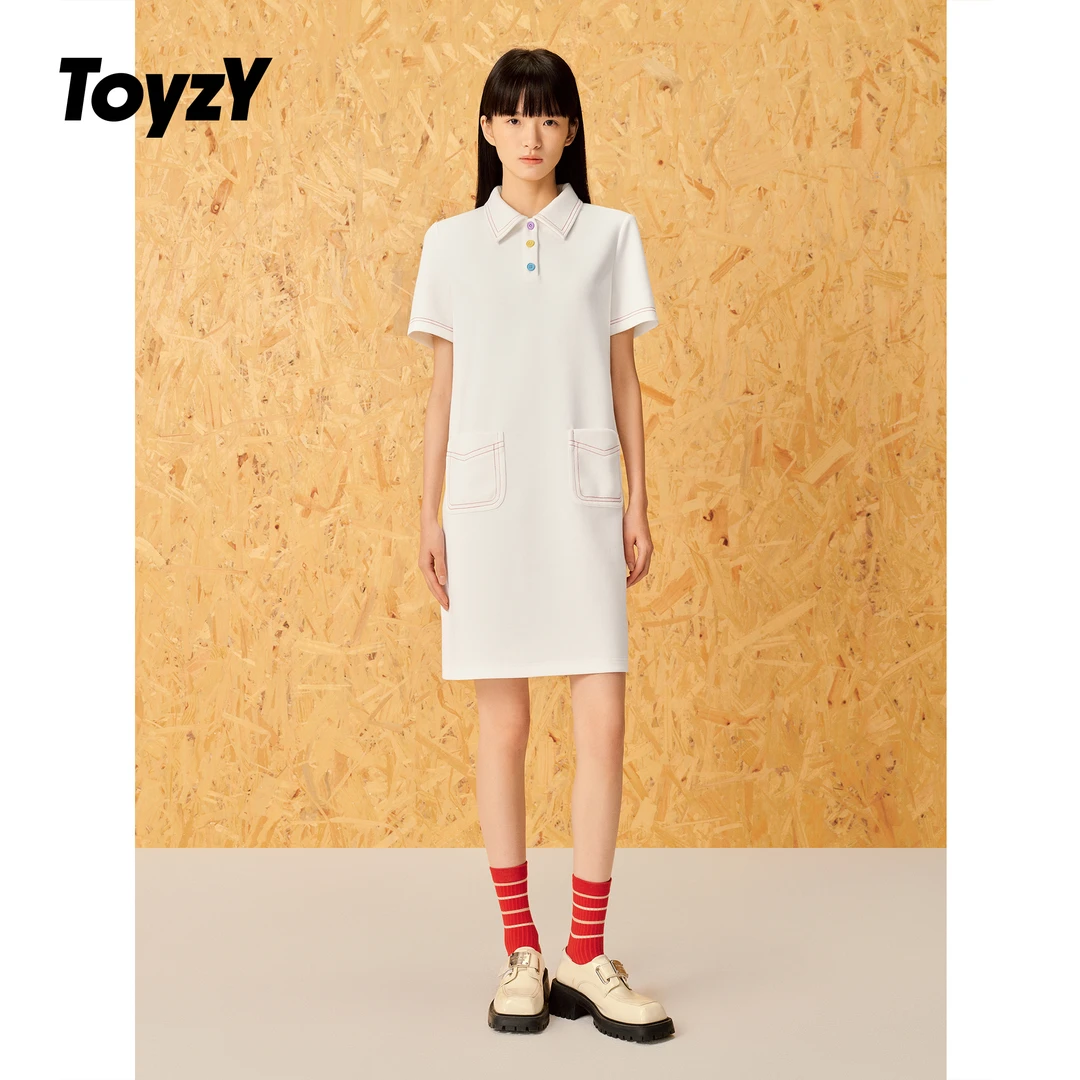 ToyzY25夏新拼接撞色静奢贵气高定休闲百搭减龄连衣裙ZC35205370