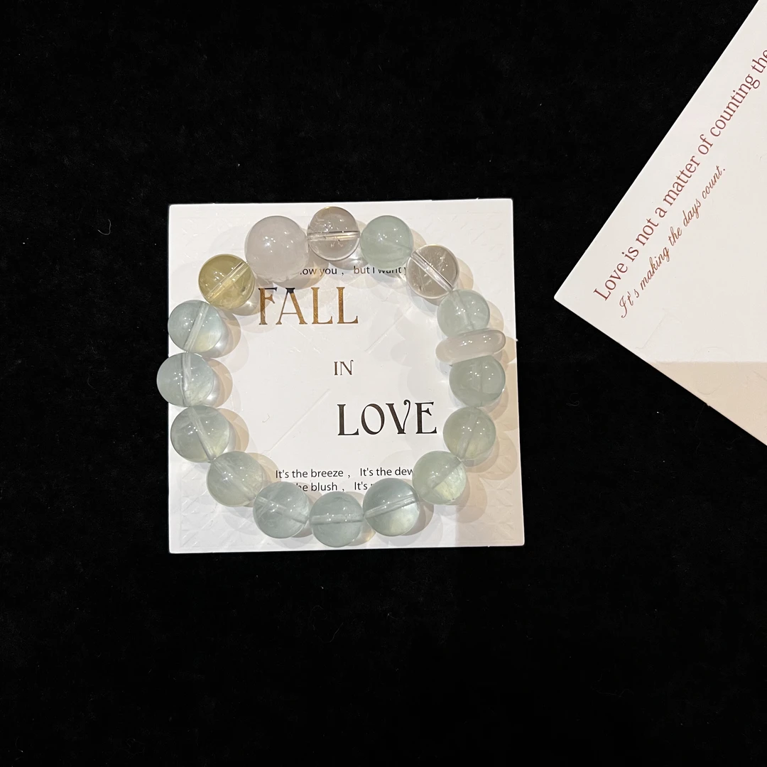 F411 12mm绿萤石+顶珠蓝月光+白水设计款手串多样性发一