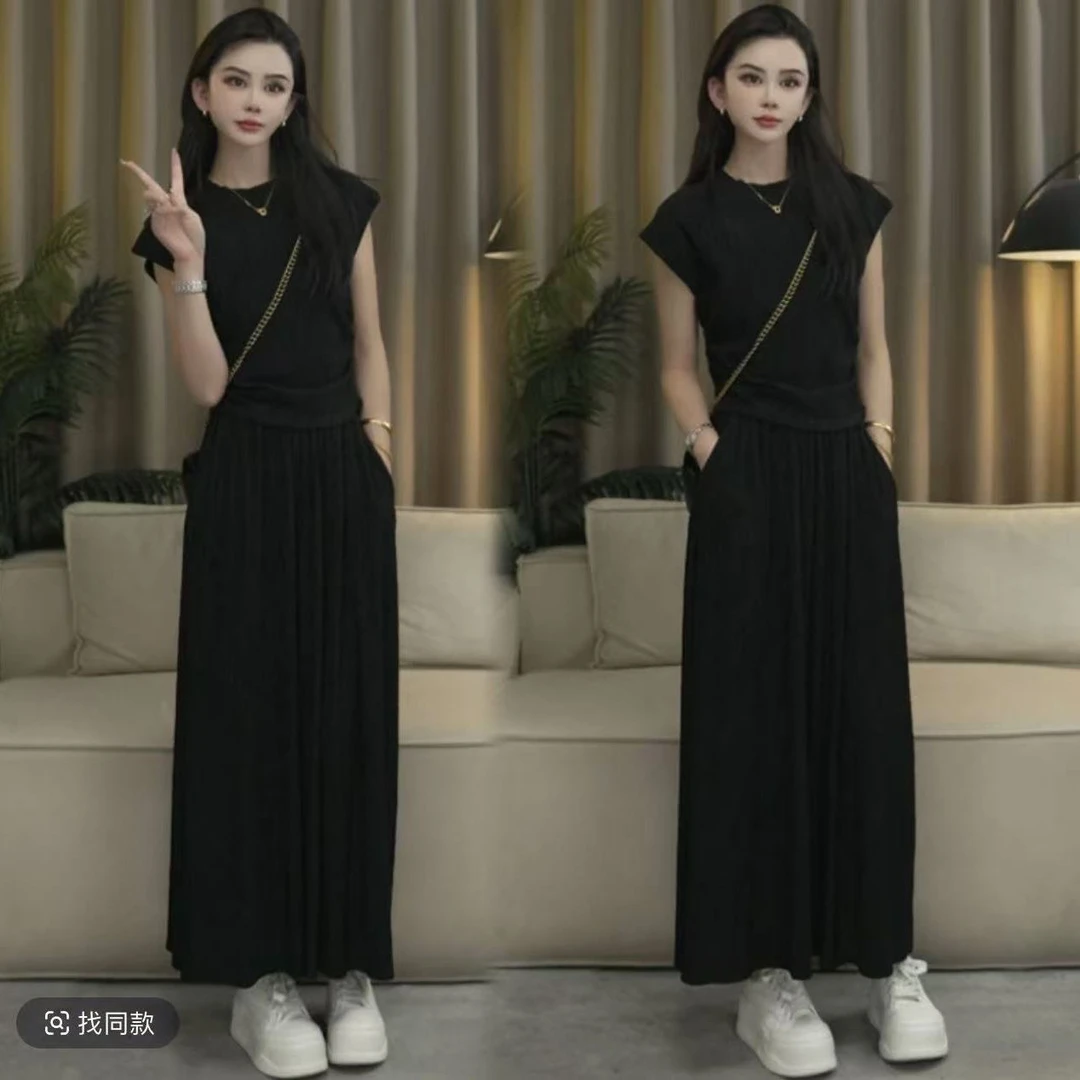 上衣+半身裙/2025夏季新款休闲套装女简约洋气宽松气质显瘦两件套