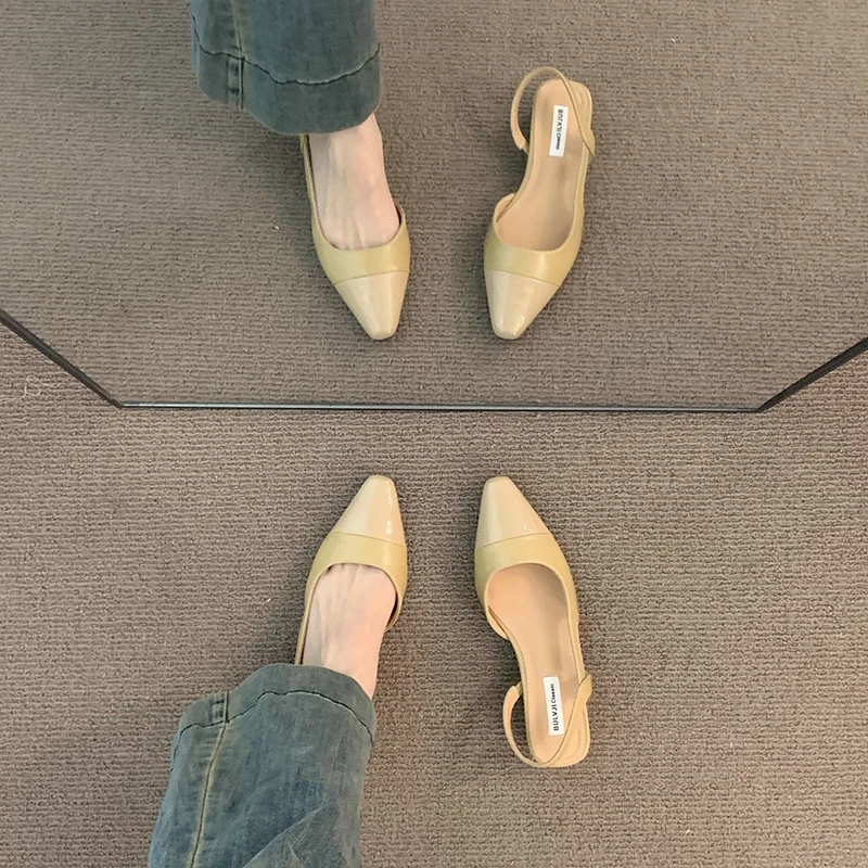 低跟包头凉鞋女法式温柔晚晚裸色尖头小香风淑女粗跟后空气质单鞋