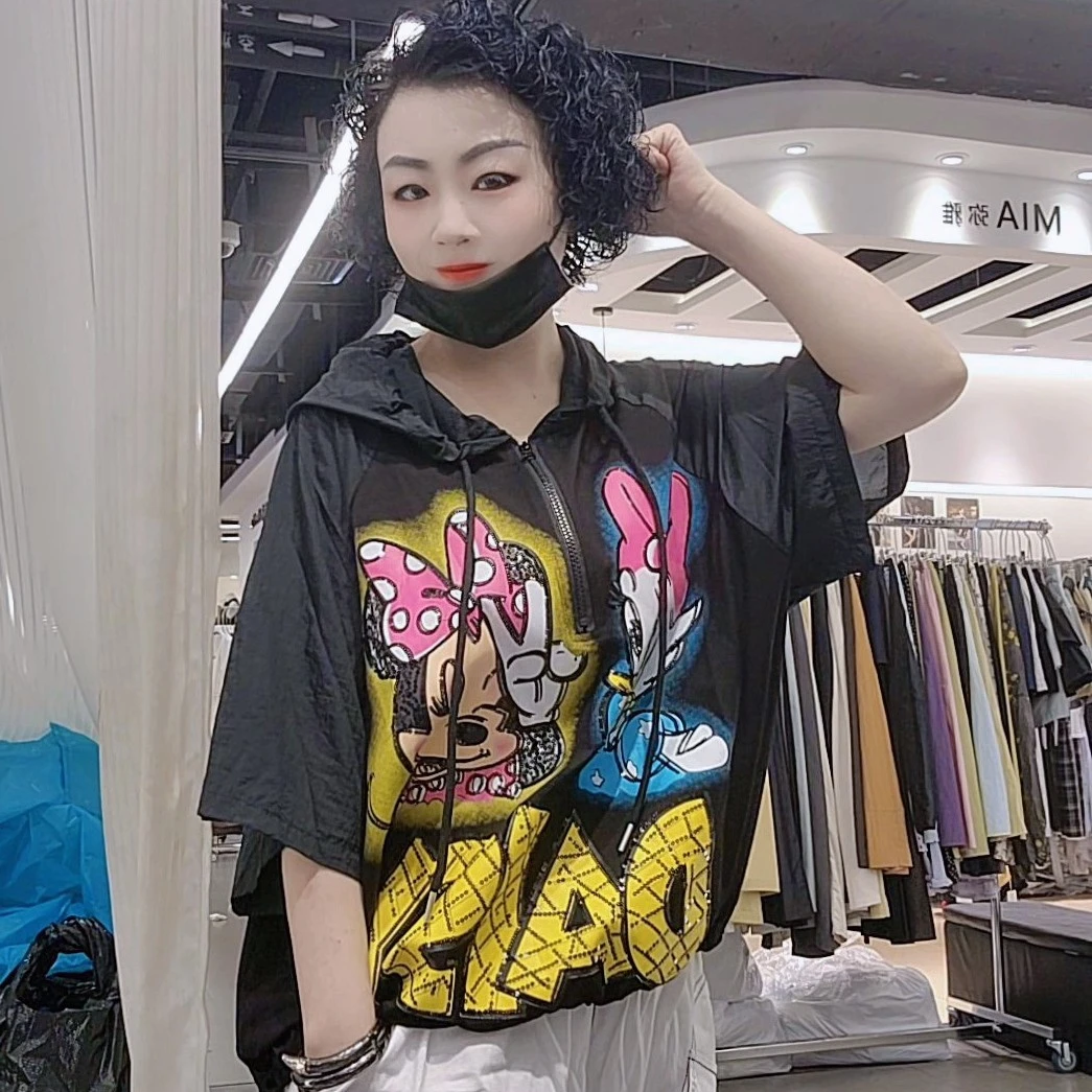 2025潮牌洋气时尚休闲夏季带帽短袖百搭印花上衣