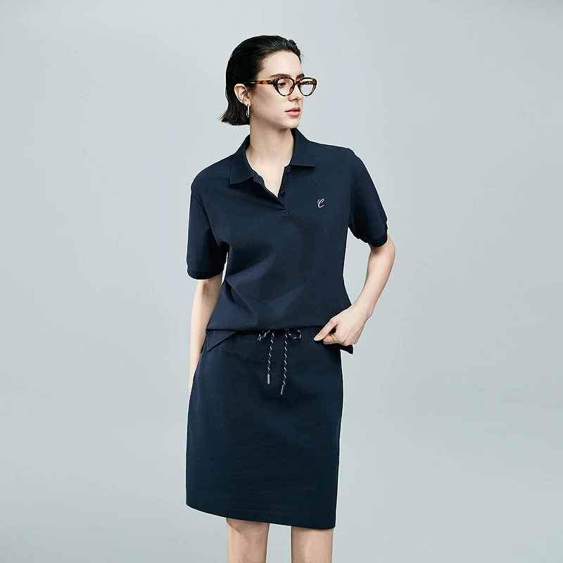 初棉【女装活动】凉感透气运动休闲纯色时尚纹理POLO短袖363601021