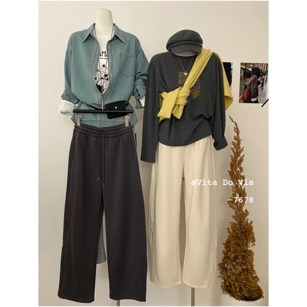 Vita@7678 韩系加绒弯刀裤双压线休闲秋季百搭(裤长102) 10-10