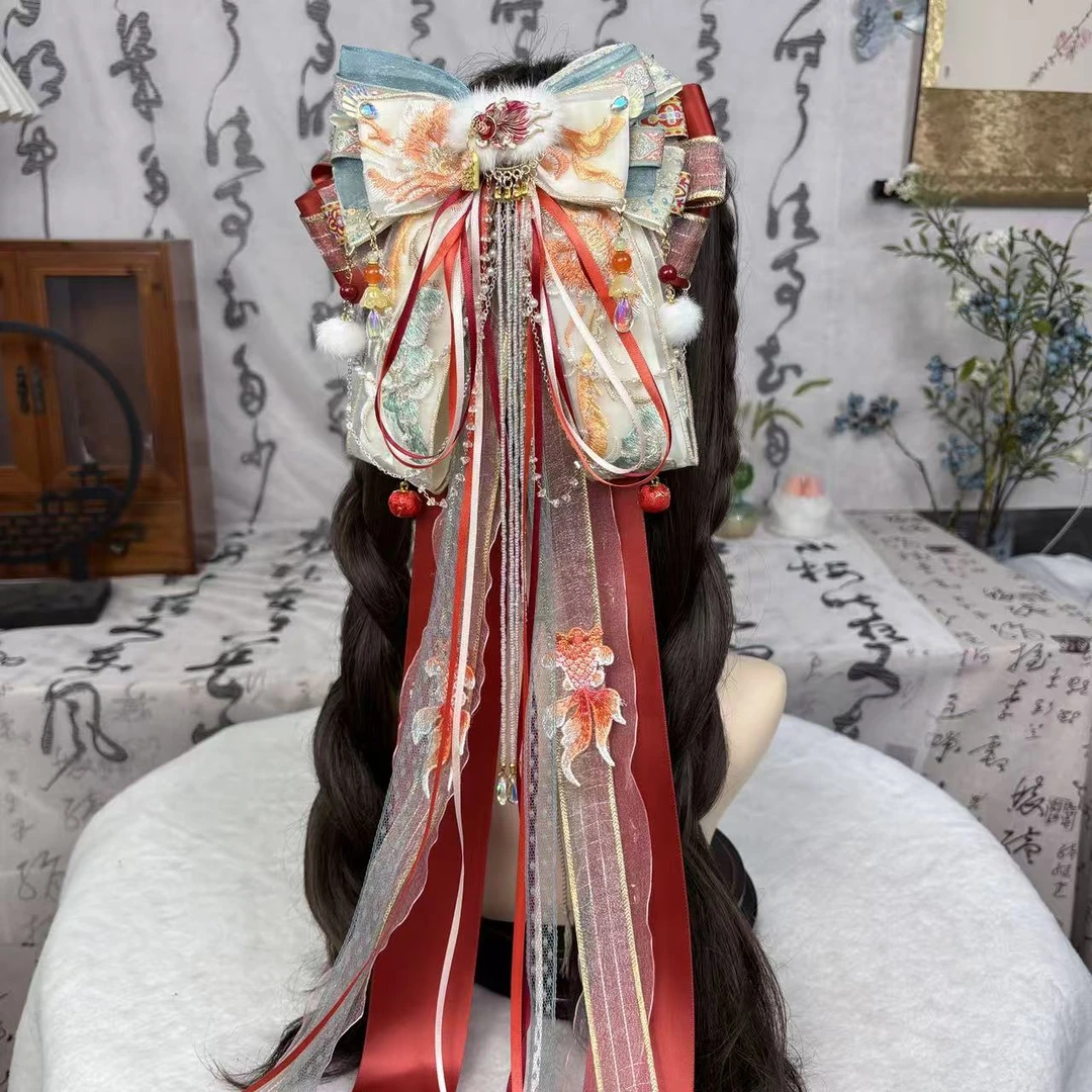 《遇见锦鲤》日常蝴蝶结发饰气质多层长飘弹夹百搭头饰发夹