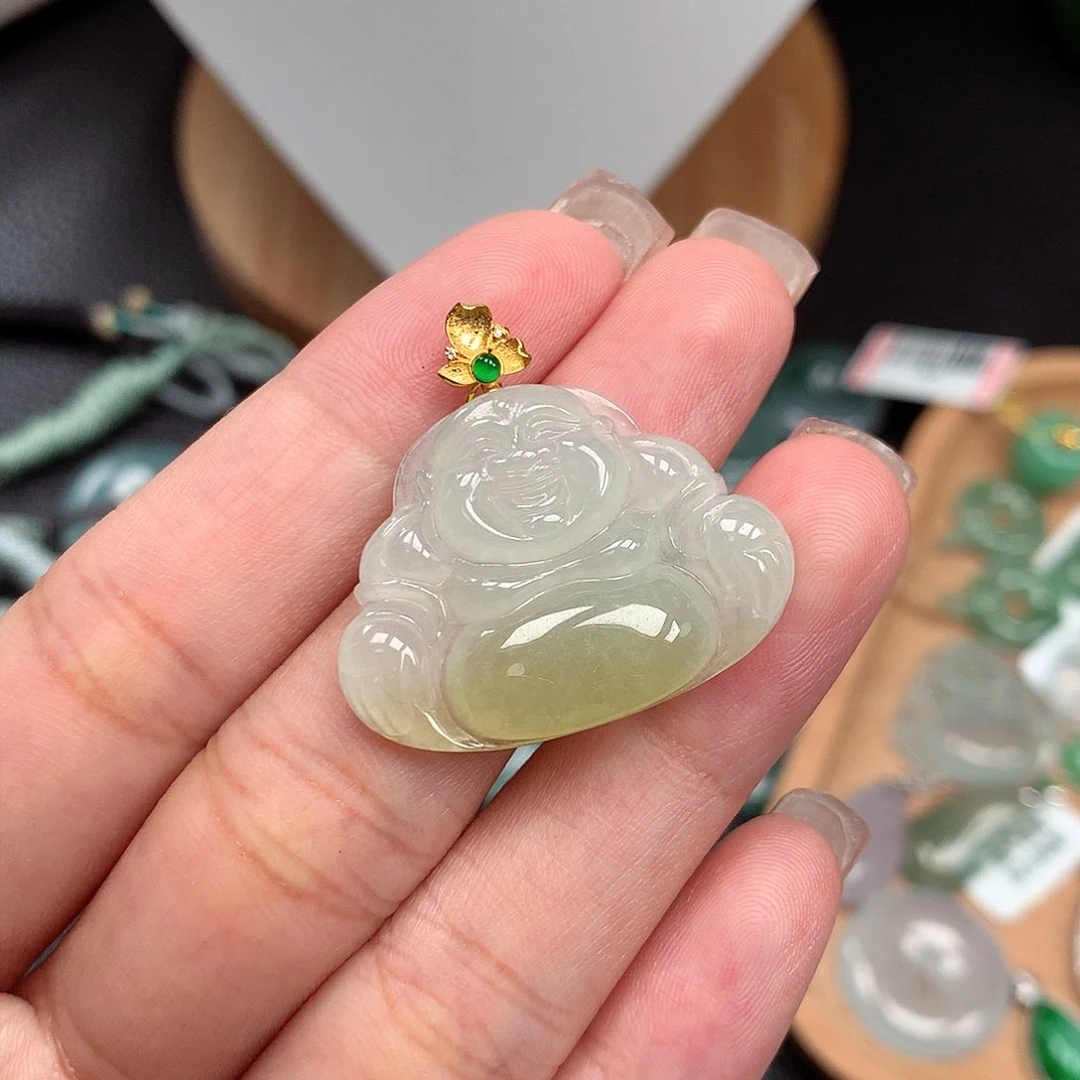 吊坠(不含链)18K金镶嵌翡翠