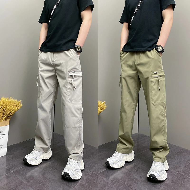 2025年夏季薄款潮流韩版痞帅宽松哈伦纯色青年男士个性拉链直筒裤