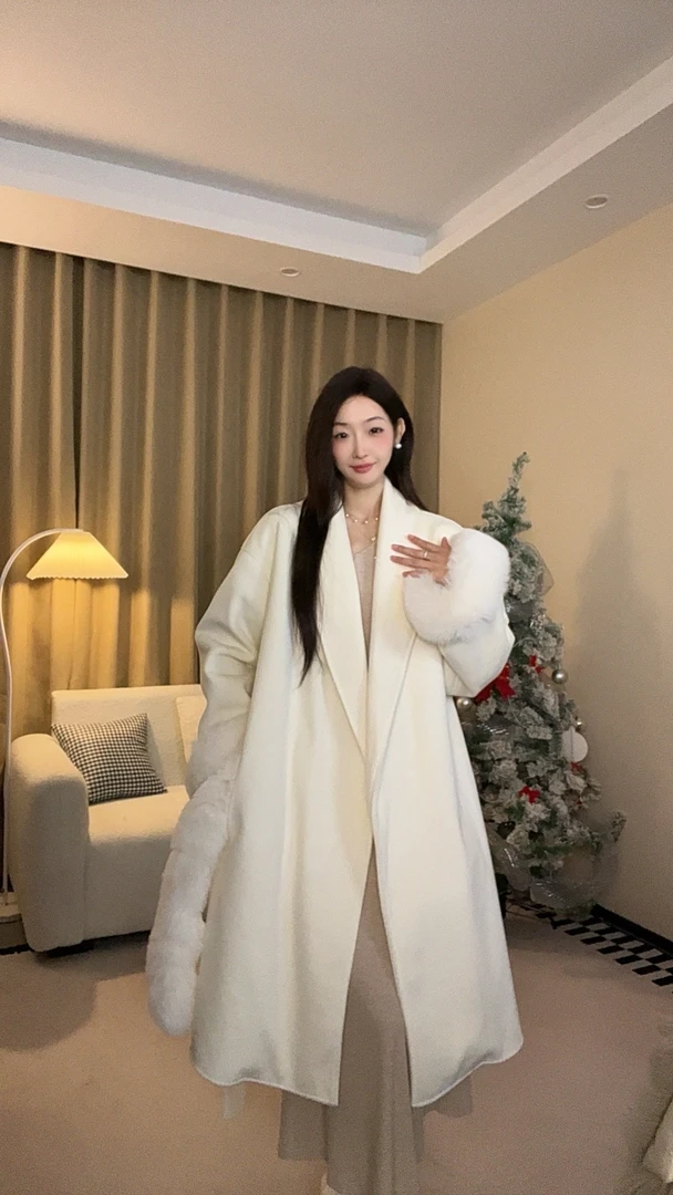 【闪闪】·SHAN·秋冬加绒加厚冬季百搭中长款轻奢韩版双面呢羊毛大衣