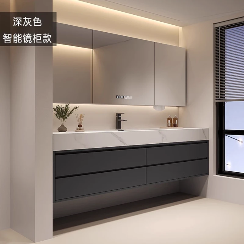 岩板浴室柜陶瓷无缝一体盆卫生间洗漱台洗脸洗手盆柜组合现代简约