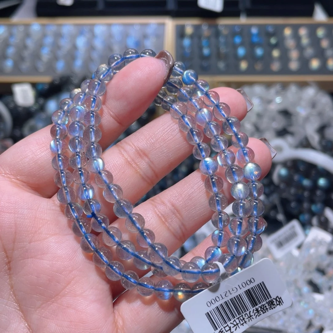 未镶嵌长石手链玻璃体灰月光手链5mm+
