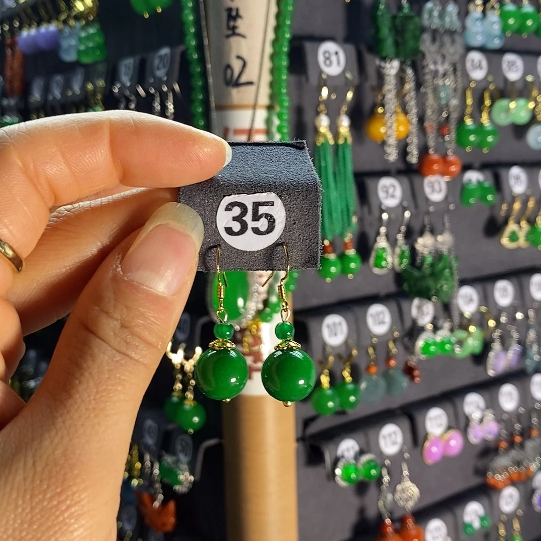 银S925镶嵌翡翠耳饰35