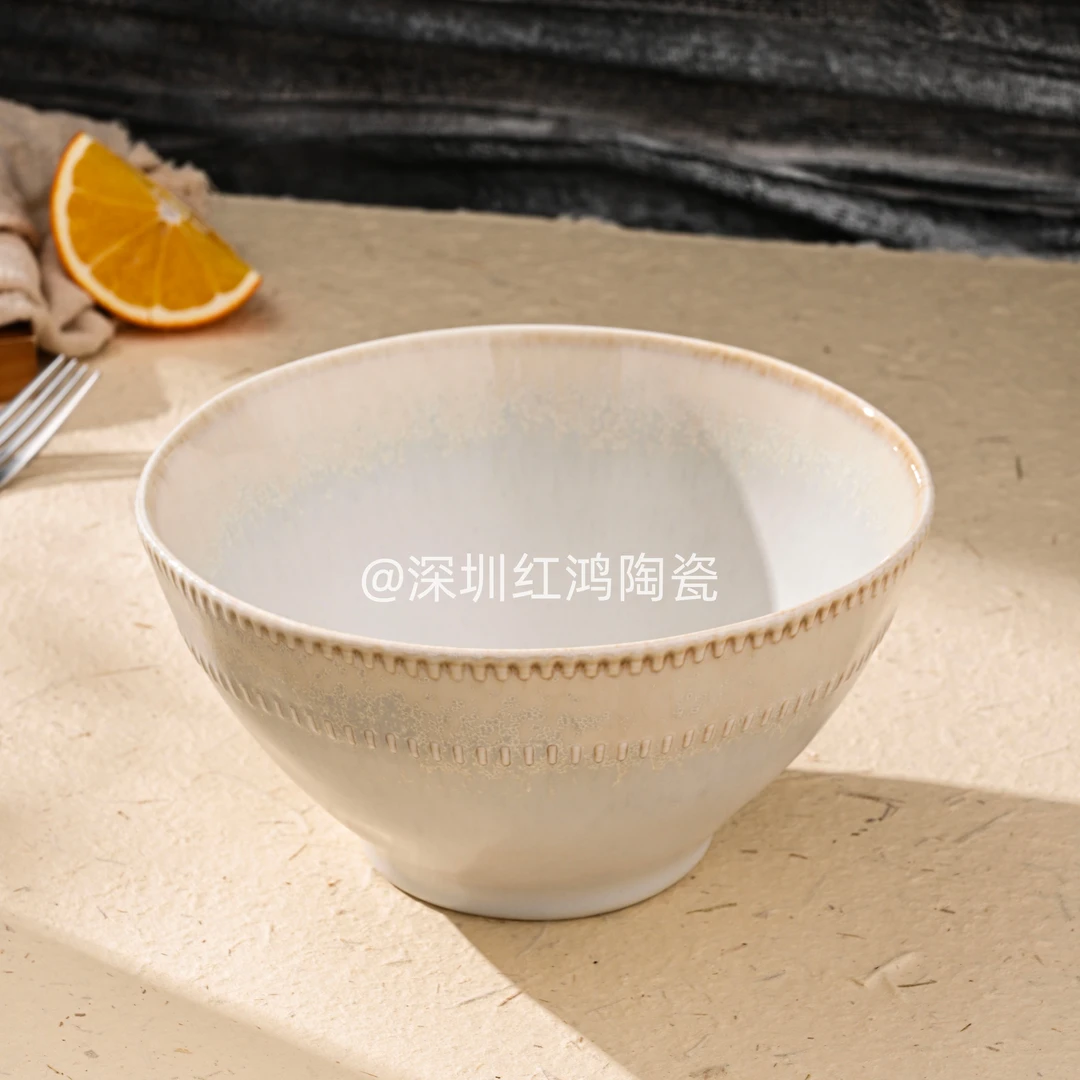深圳红鸿7.25寸高端星级柴烧黄窑变釉 斗笠碗汤碗家用餐具45
