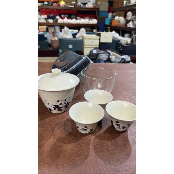 176熊猫盖碗一壶三杯旅行茶具