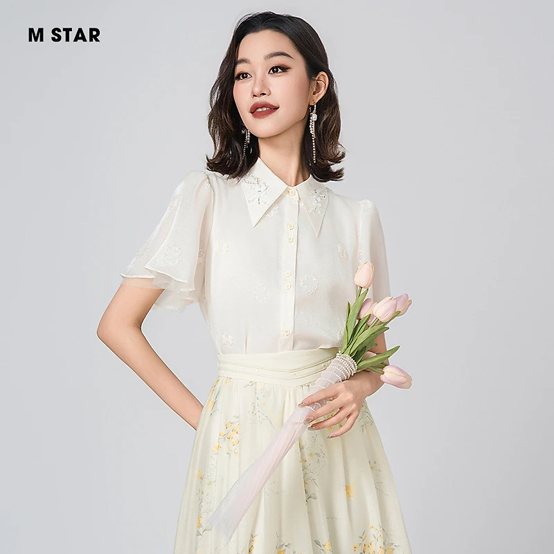 M-Star法式气质荷叶袖提花小衫上衣SFBS123865