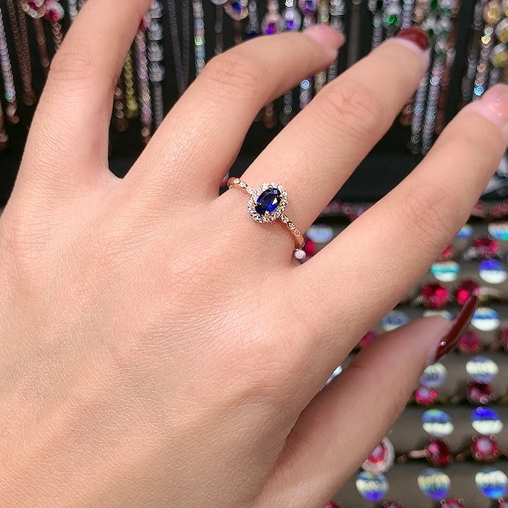 蓝宝石戒指银S925镶嵌46