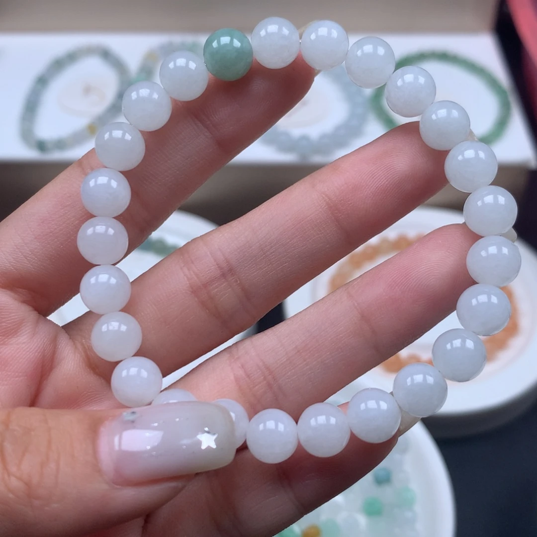 未镶嵌手链翡翠翡翠圆珠7.5白月光
