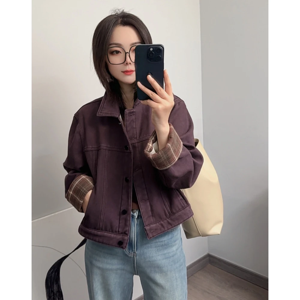 小个子加绒牛仔外套女短款冬季新款百搭一体绒高腰型上衣ins休闲