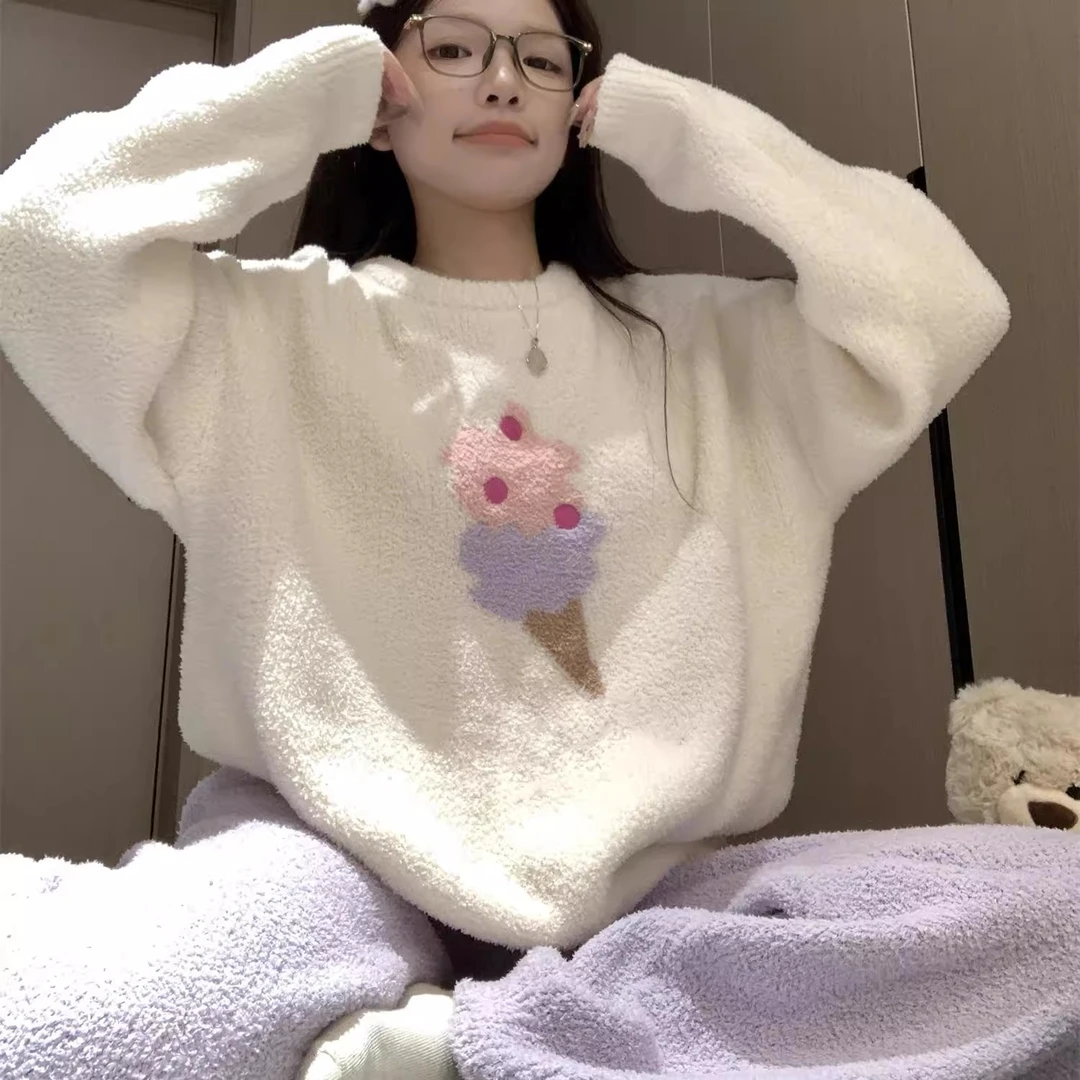 【肉肉专属】秋冬季半边绒保暖甜美睡衣女套装加绒加厚家居服可外穿