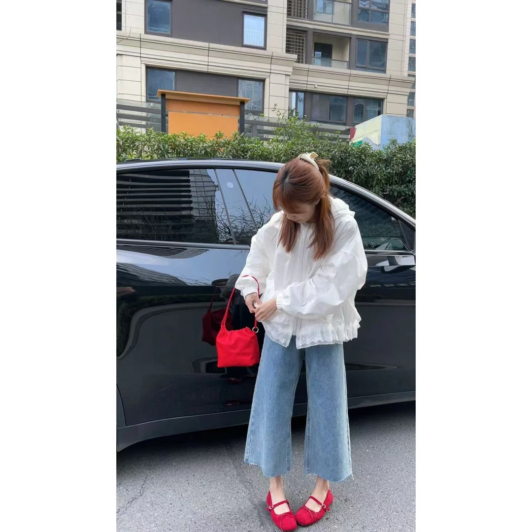 QiongQiong自留款！春季轻薄款拼接蕾丝韩版连帽夹克外套