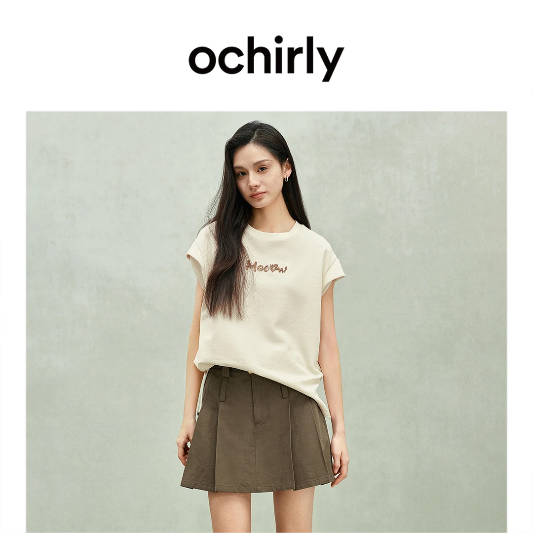 OCHIRLY欧时力 坎肩无袖t恤女上衣宽松休闲珠片绣花2025春季新款