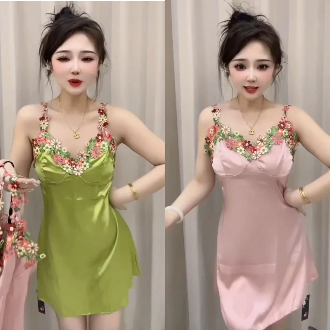 6127新款纯色中裙夏季性感时尚睡裙纯欲女士薄款吊带裙连衣裙洋气