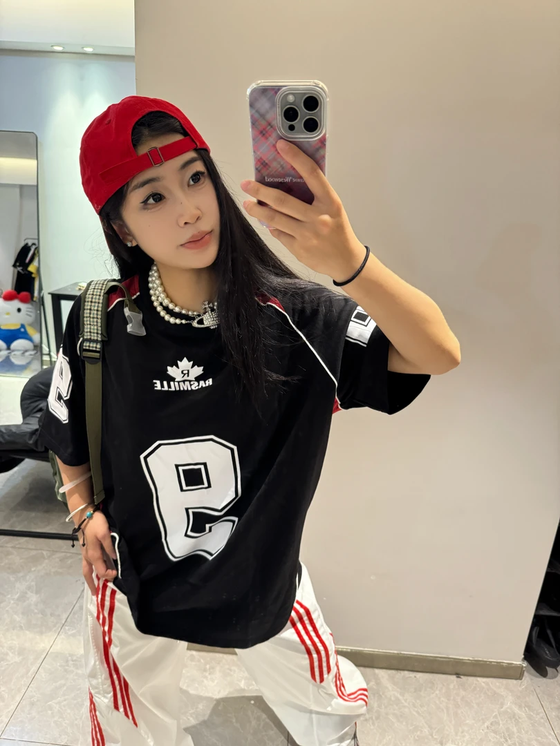 美潮原创品牌撞色拼接重磅300g男女同款美式复古嘻哈街舞宽松T恤