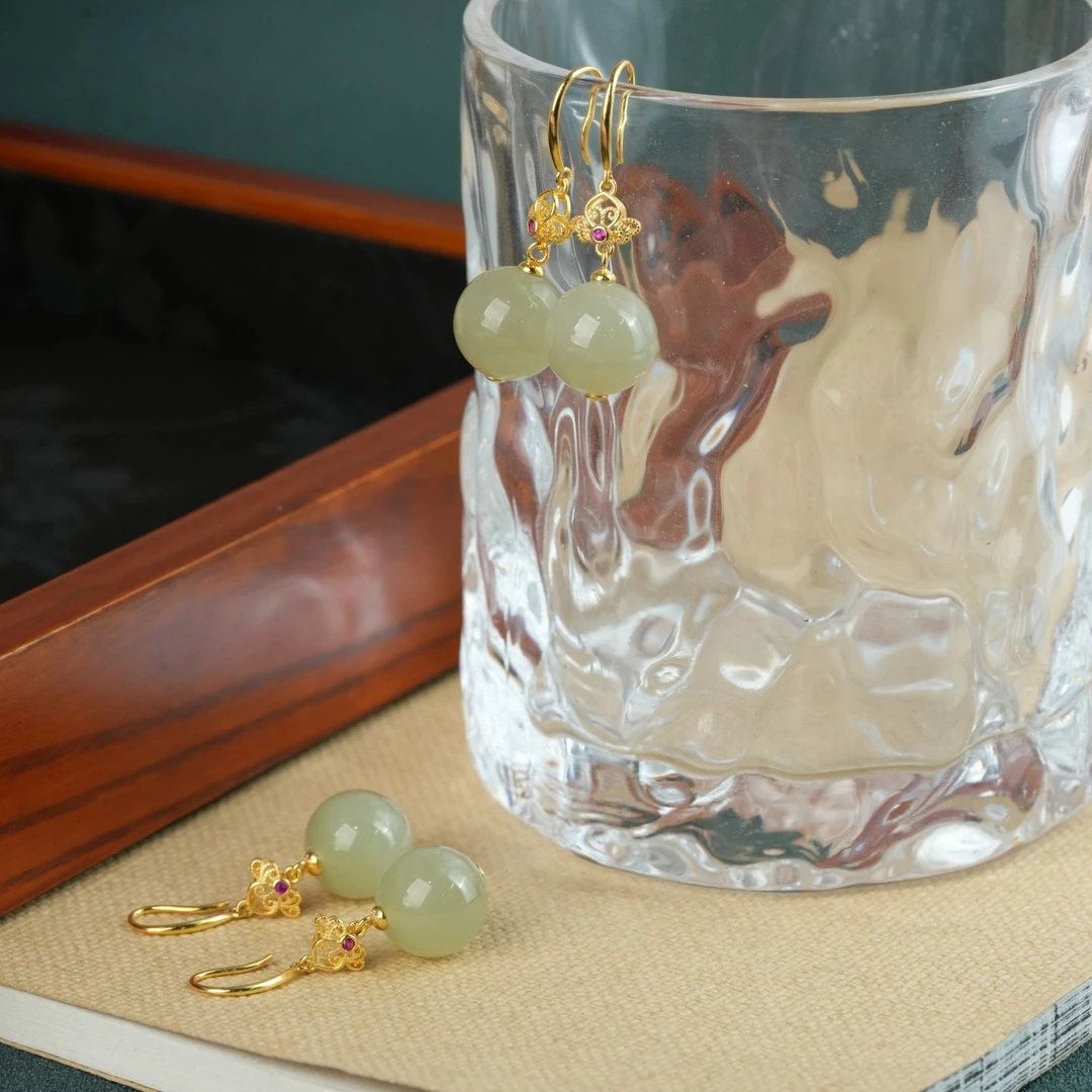 【小北好物】S925银和田玉耳钩约11mm+【多样性发一件】QH16X654