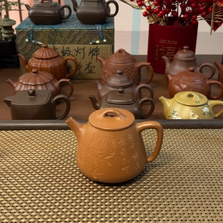 紫砂茶壶高瓢黄降坡半手壶