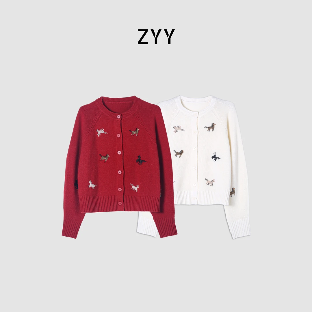 ZYY【琥珀午后】2025S/圆领刺绣针织绵羊毛毛针织衫X25DMY06112