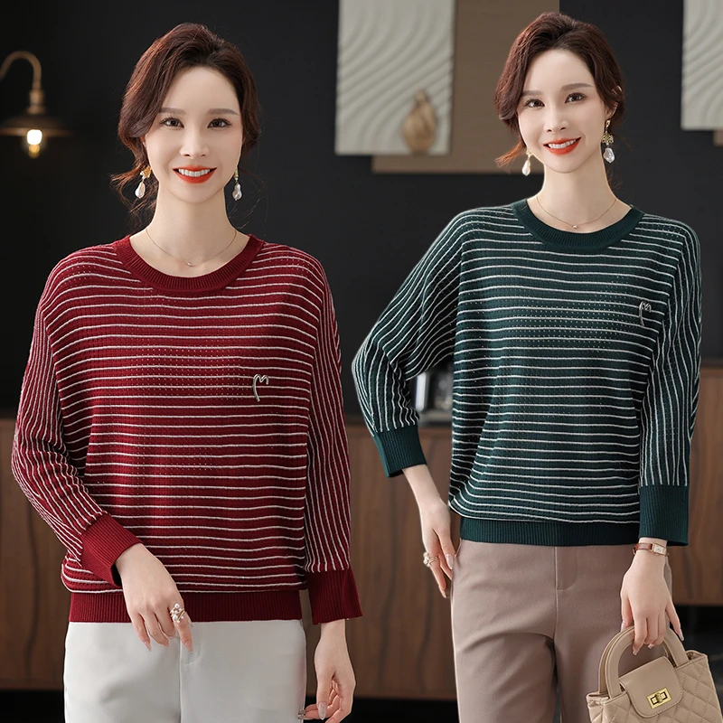 中年妈妈装七分蝙蝠袖针织打底小衫女春夏宽松中老年中袖T恤冰丝