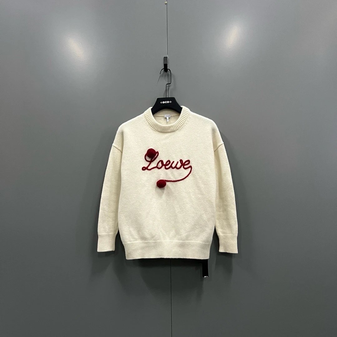 99新 LOEWE/罗意威 (ll) 刺绣草写logo针织衫 XS码/017074