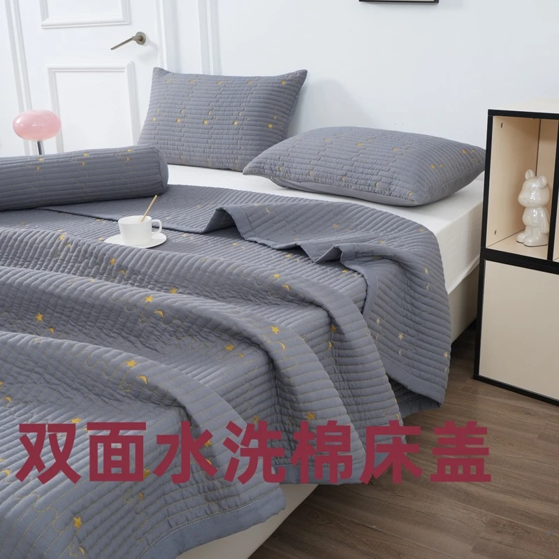 跨境单件水洗棉防滑榻榻米垫夹棉四季绗缝刺绣床盖炕三件套轻奢