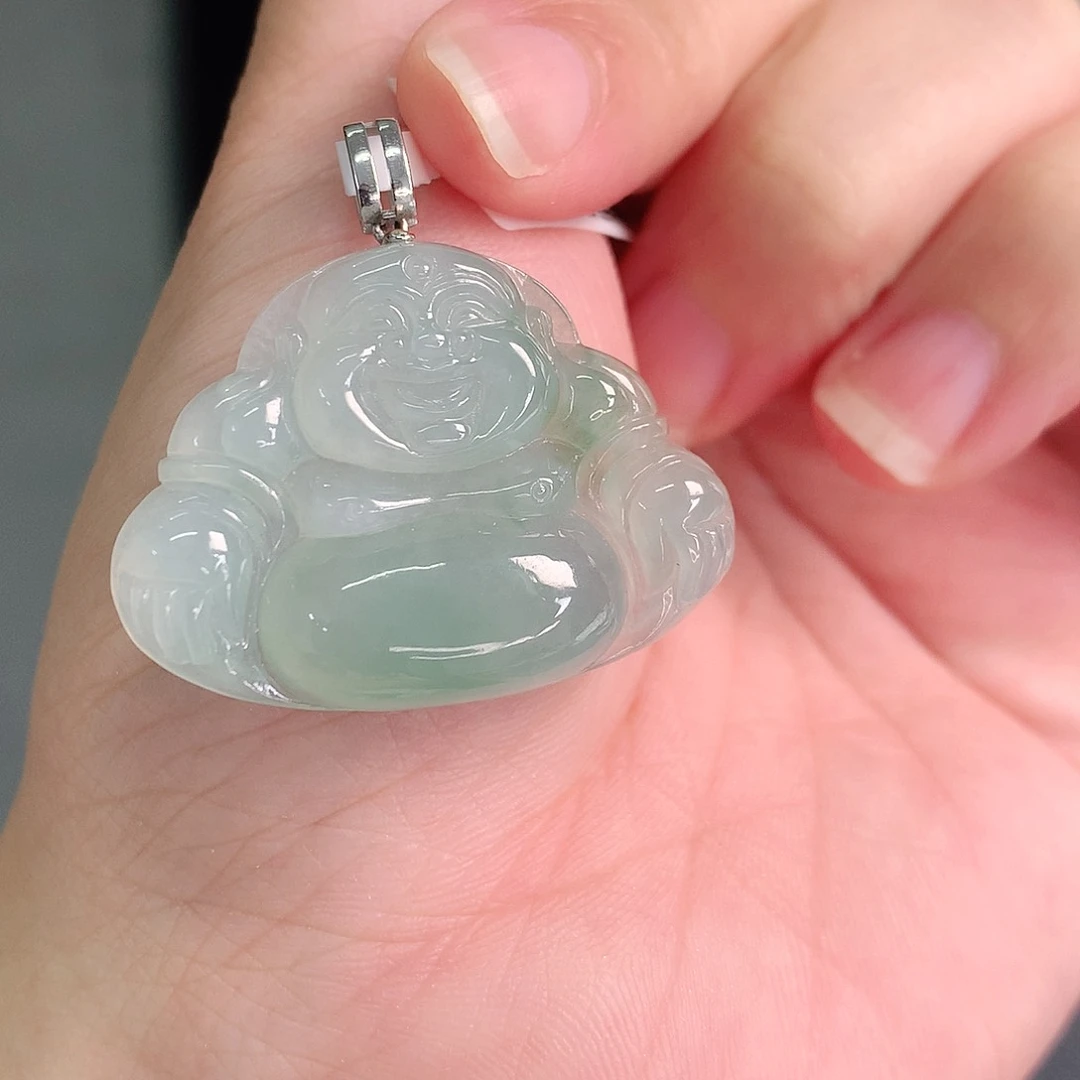 翡翠18K金镶嵌颈饰冰绿佛公26-34-6