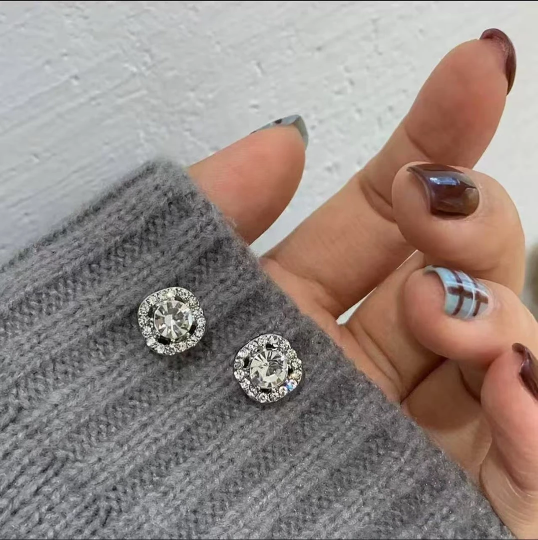 铜合金合成锆石耳饰 气质小方糖耳环S086