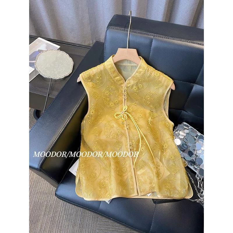 夏季马甲高端上衣欧货新中式马夹新款背心外穿禅意别致小个子6495