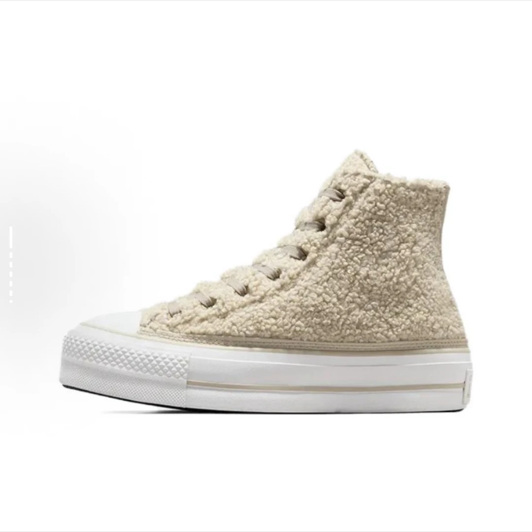 Converse/匡威系带舒适经典高帮抓绒厚底鞋女款米白色A05509C