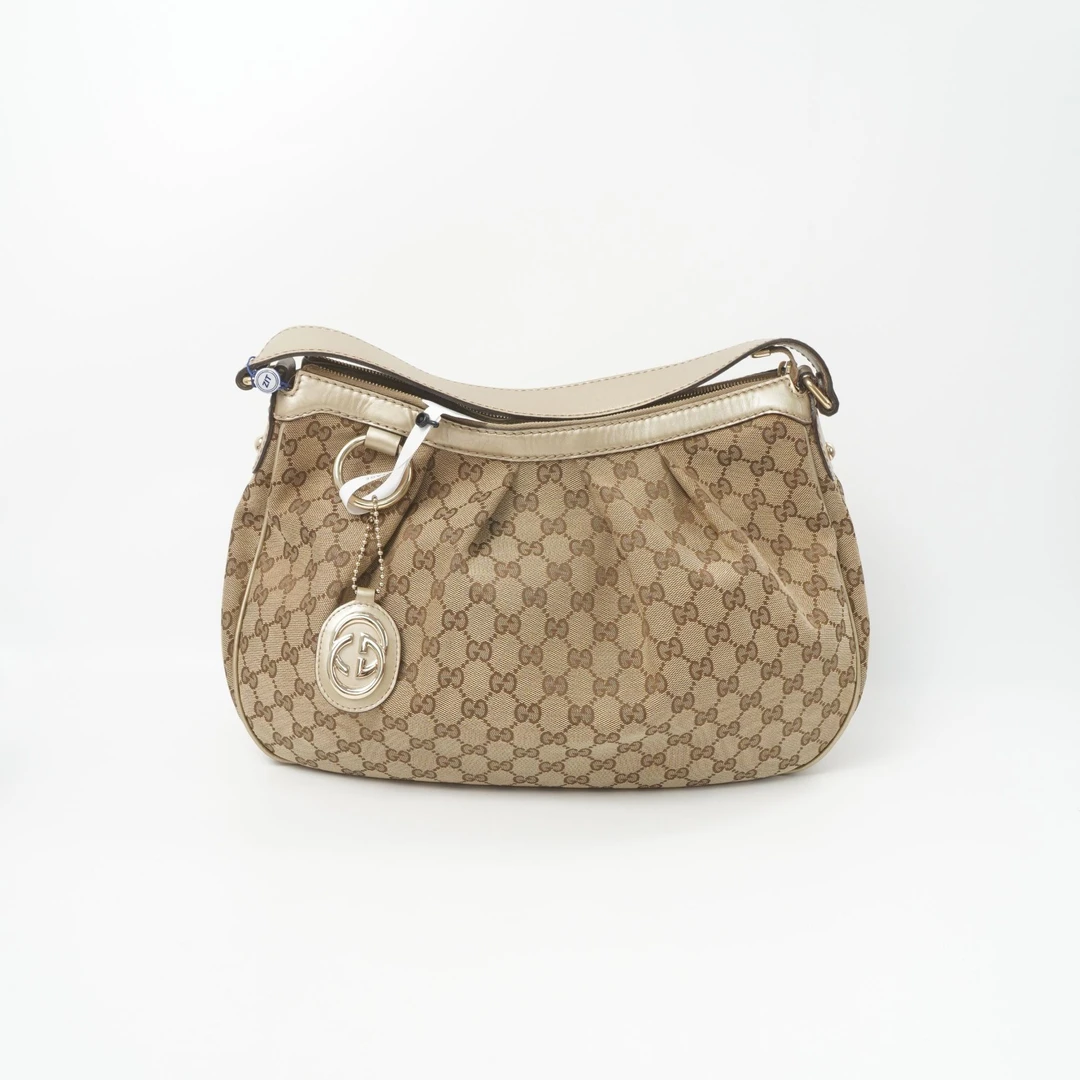 95新 GUCCI/古驰 古驰帆布手提包香槟色/DS012903