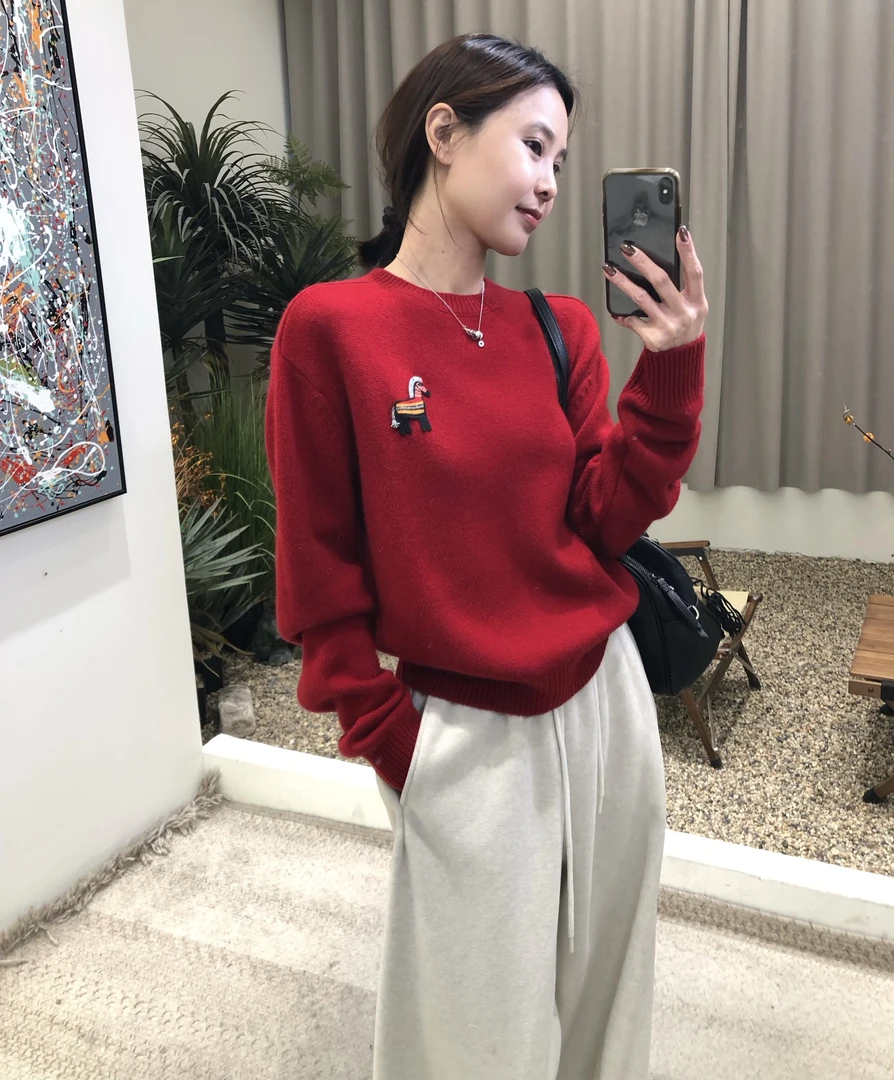 “好运加马”100羊毛 2026马年定制舒适氛围感显瘦刺绣慵懒风女毛衣