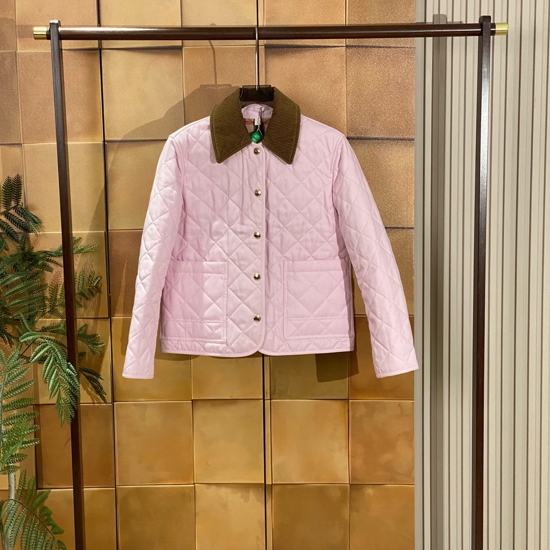 99新 BURBERRY/博柏利 菱形格灯芯绒翻领棉服/s码/原吊/27254