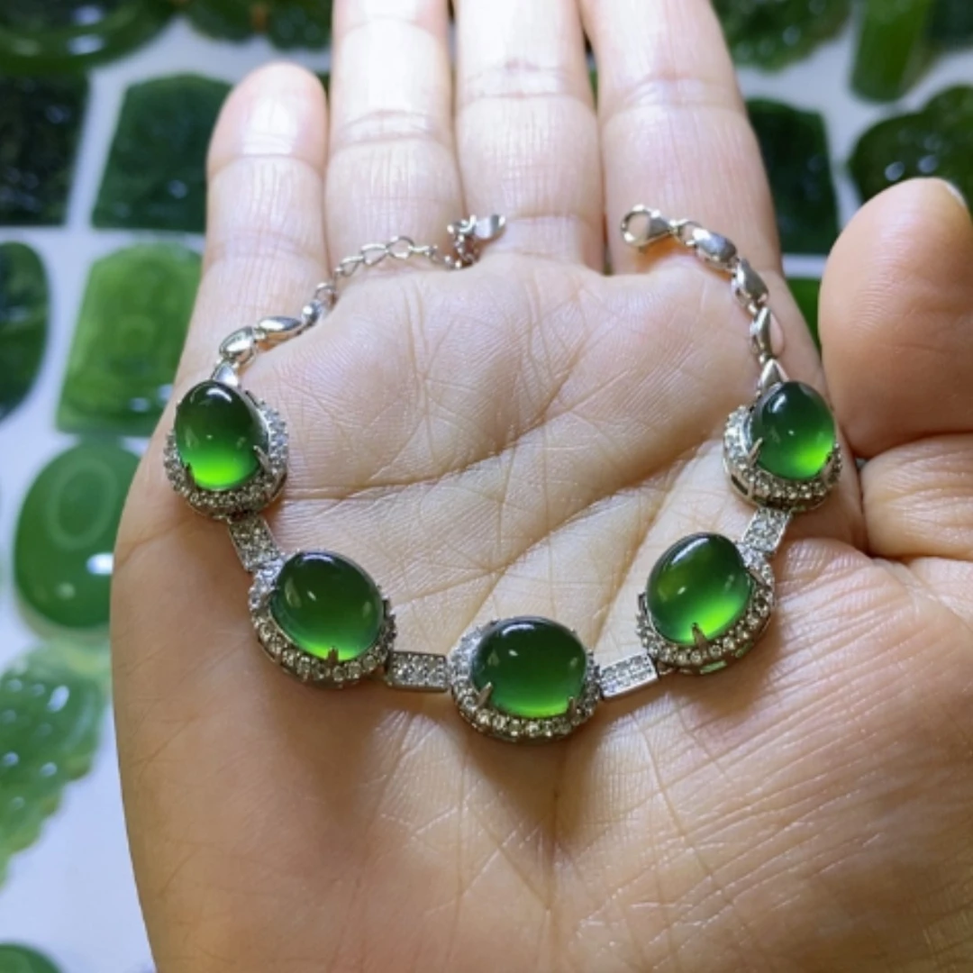 【闪购商品】蛇纹石玉手链银S925镶嵌阳****眸