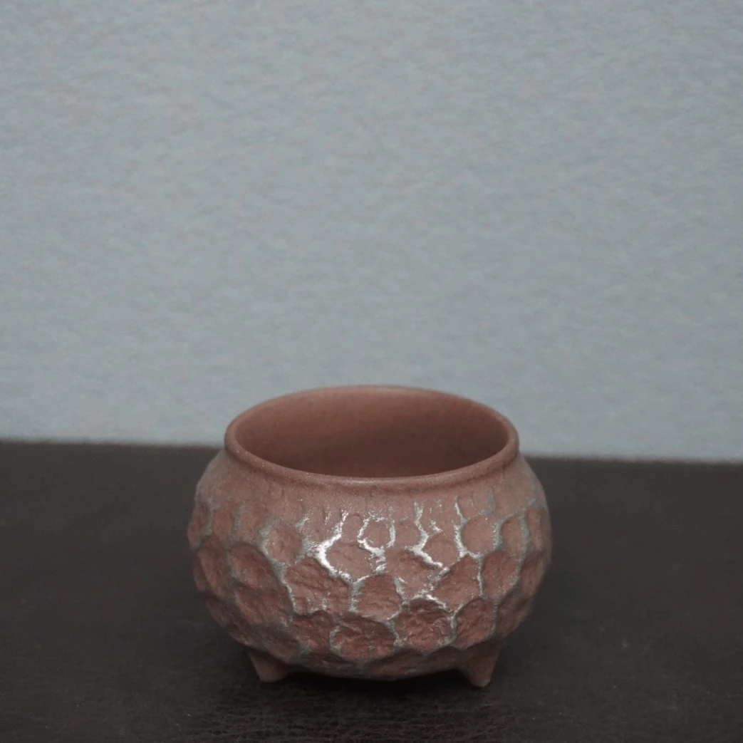 时节 尘造原矿红星银陨手捏纹三足主人杯