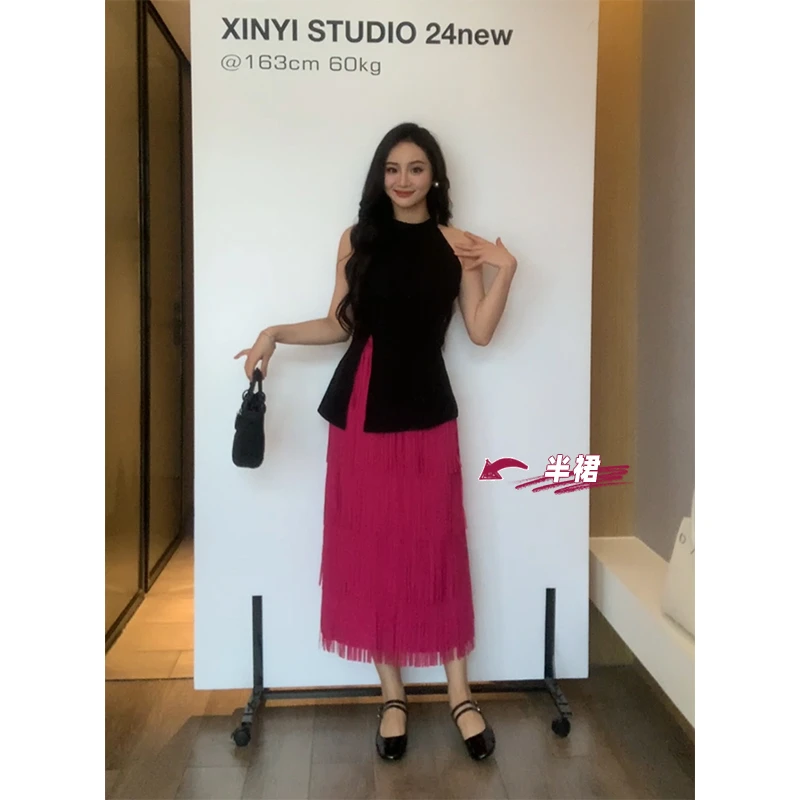 XINYI【霓虹夏日】夏季高腰流苏半身裙女显瘦X624G03096/XX353017