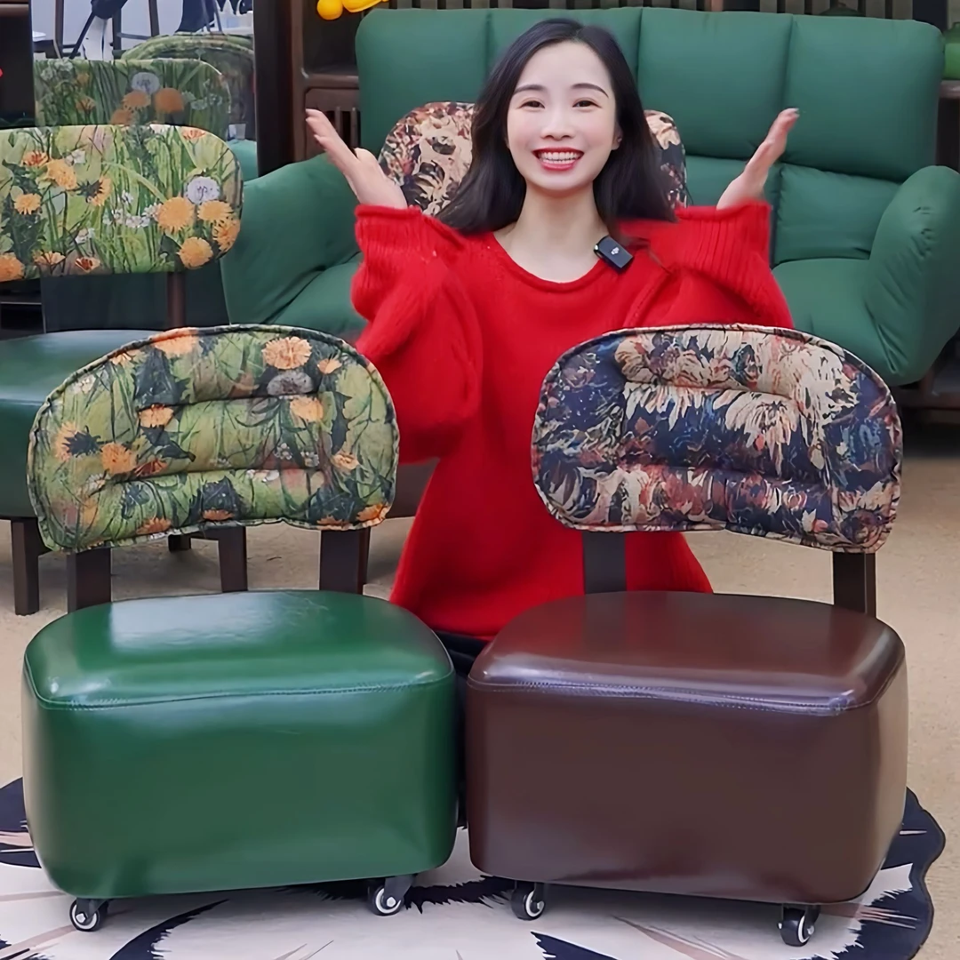 【水汪汪家居滑滑椅】实木家用靠背客厅沙发软包矮凳