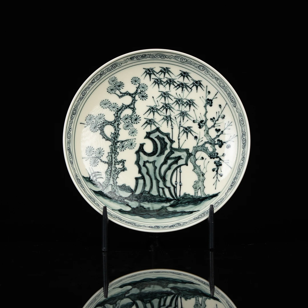 【利贞】青花2号釉松竹梅壶承直径17cm纯手绘制茶具LQT