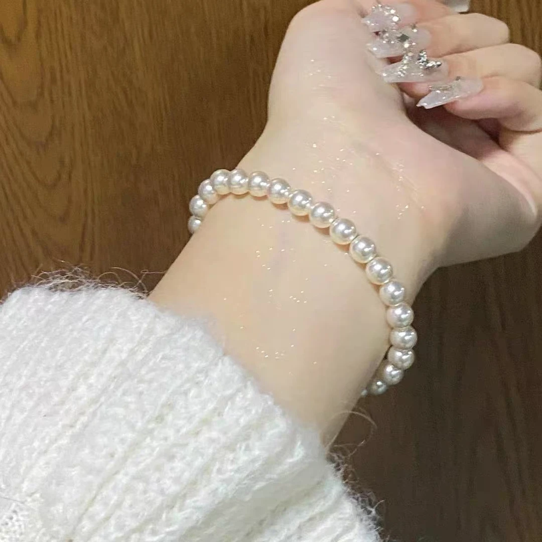 【温温】4mm正圆冷白小米珠弹力绳手链 贝珠