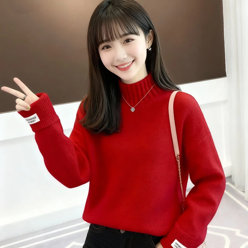 女童红色毛衣11岁中大童秋冬款12女孩13岁15初中生洋气加绒打底衫